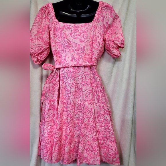 Lilly Pulitzer Iralee Flare Dress Short Sleeve Pink Multi European Wrap Dress - Picture 8 of 9